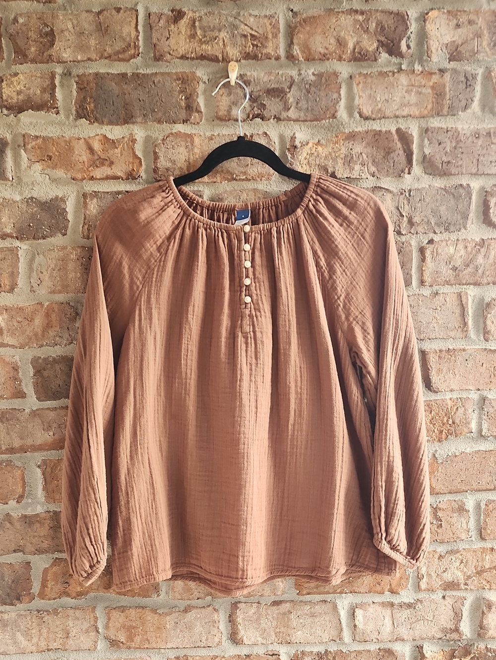 Old Navy Brown Button-Front Peasant Blouse